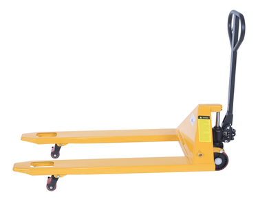 Steel Economy Pallet Truck Hand and Foot Release 62 In. x 29 In. x 48 In. 4,400 Lb. Capacity Yellow